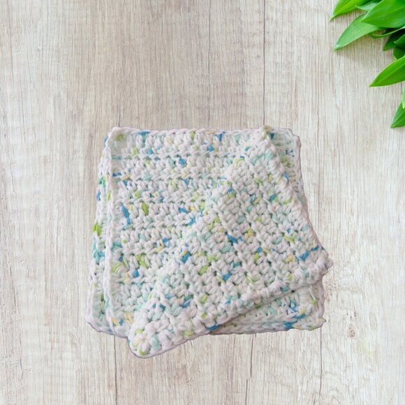 Handmade Crochet Dishcloth Set of 3, Cotton Yarn Happy Go Lucky - Picture 4 of 4